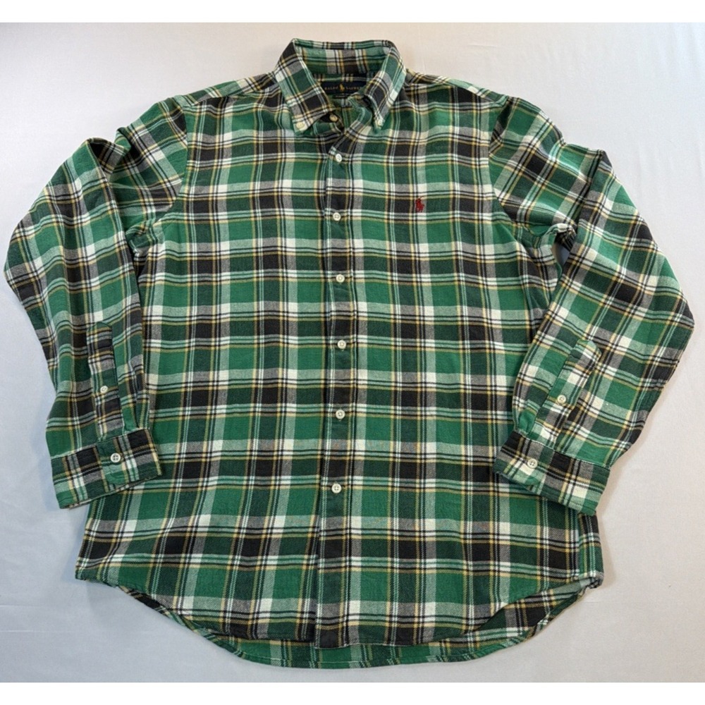 Ralph Lauren Classic Fit Plaid Flannel Shirt Men's Medium Green Button Front